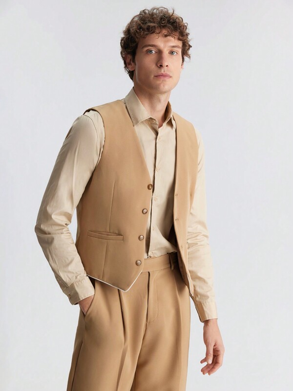 Ontre Men's Suit Vest Solid Color Simple Fashion Casual Daily,Outing Clothes, New Styles For Spring And Summer 2025, Travel, Holiday And Commuting