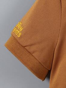 SHEIN 2pcs/Set Young Boys Navy Knit Ribbed Collar Polo Shirt & Navy Knit Casual Sports Shorts Set, Suitable For Summer - Brown - View 4