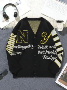 Manfinity EMRG Cardigan casual da uomo con stampa a righe e slogan, colore a blocchi, per autunno/inverno