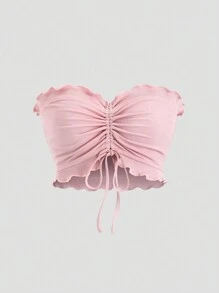 SHEIN Unity Top bandeau texturizado de estilo Y2K con volantes, cordón ajustable y rosa - Rosa - Ver 1
