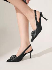 CUCCOO CHICEST Pointed Toe Rhinestone Bowknot Sequined High Heel Pumps, Elegant Dress Shoes For Women, Suitable For Spring Casual, Commuting, Wedding, Graceful Aesthetic Spring Shoes Spring Break Easter Prom Heels - Black - View 7