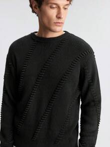 Ontre Men's Spring Solid Color Round Neck Long Sleeve Simple Pullover Sweater, Casual For Daily Wear, Valentine's Day, Holidays, New Year Party, Vacation, Commute