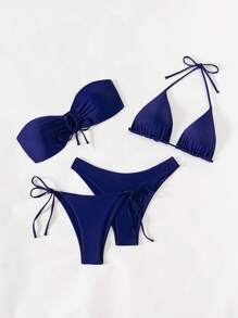 Swim Vcay Spring Break Women Beach Wear Summer Outfits, Women's New Resort Multi-Piece Halter Strapless Solid Color Swimwear Bikini Set, Festival Boho - Royal Blue - View 3