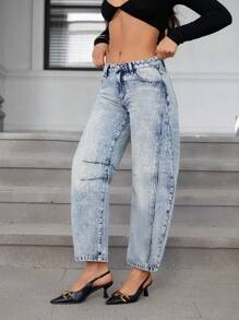 SHEIN Essnce 时尚女士休闲七分阔腿复古喇叭牛仔裤