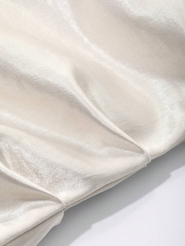 Solid Color Slip Dress With Ruffle Hem And Pleated Detail, Maxi Length For Women Prom Dress Sundress,Formal Women Dresses,Fall Dress Long Sleeve Dress Elegant Women Dresses
