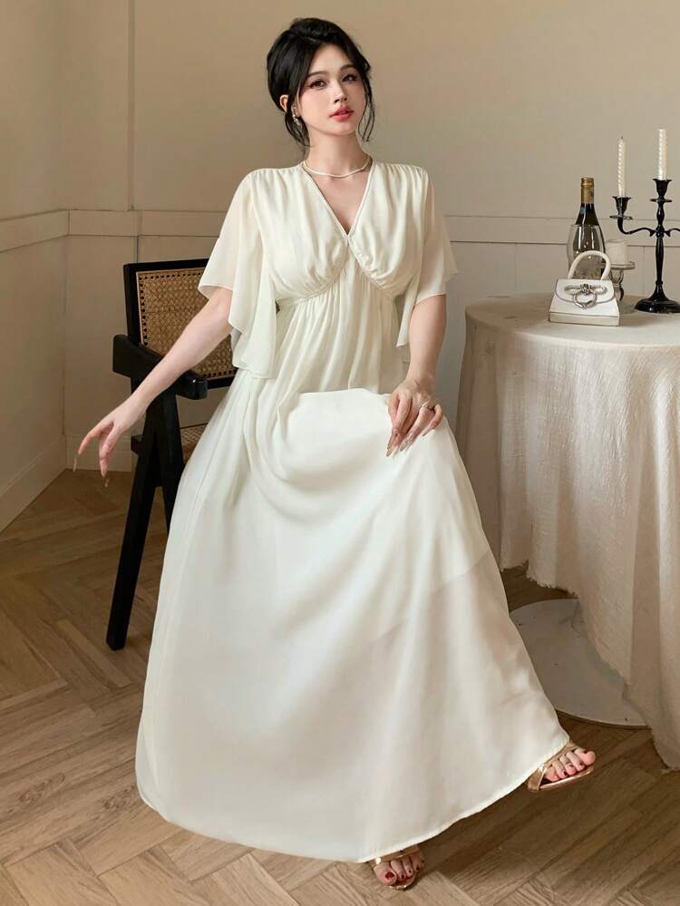 Women V-Neck Sexy Midi Cocktail Dress, For Spring & Summer,Back To School Clothes