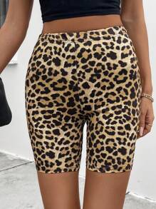 SHEIN LUNE Women's Leopard Print Casual Shorts, Simple Design For Everyday Wear - Brown - View 1