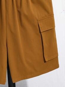 SHEIN Teen Boy Letter Pattern Pocket Shirt & Cargo Shorts Set - Black - View 7