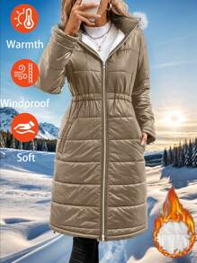 SHEIN Clasi Women's Quilted Zip-Up Warm Thermal Lined Jacket