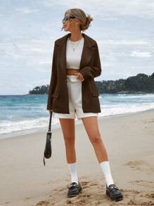 EURMUSE 大码翻盖口袋长袖西装外套