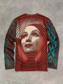 Manfinity EMRG Manfinity EMRG Men's Figure Print Striped Crew Neck Long Sleeve Casual T-Shirt,Graphic Men T-Shirt,Oversized T-Shirt,Boyfriend Gifts