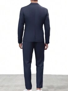 Manfinity Mode Chaqueta de traje de unicolor con solapa entallada y manga larga, y pantalones - conjunto casual para hombre