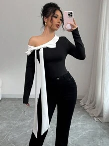 Elenzga Women's Casual, Intellectual Red Designed T-Shirt, Spring/Autumn New Arrival - Black - View 1