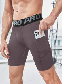 Manfinity Fitness Men's Letter Knitted Tight Workout Shorts - Purple - View 4