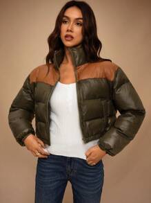 Forever 21 Áo khoác ngắn đệm chắp vá màu sắc thường ngày cho nữ, mùa đông - Nhiều màu - Xem 4