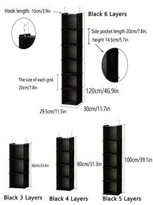 1 件悬挂式衣柜储物架，适用于衣柜，可折叠多层悬挂式衣物整理器，带侧袋和挂钩，节省空间，可折叠服装收纳架，适合家庭和旅行使用，节日装饰，房间装饰，家居装饰