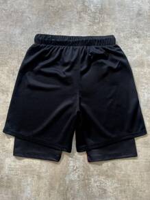 SHEIN Bolty 1pc Teenboy's Simple Figure Graphic Drawstring Waist Shorts, School;Spring Wear; Teen Boys' Clothing; Teen Boy' Jackets, Spring Back To School - Multicolor - View 2