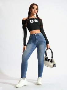 Flexra Jeans de mezclilla casual y sencillo de moda para uso diario - Azul lavado medio - Ver 6