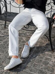 Manfinity Hypemode Plus Size Men's Casual Versatile Solid Color Jeans - White - View 3