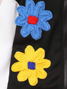 SHEIN Tween Girl' Colorful 3D Flower Bomber Jacket, Collegiate Style, Casual Autumn/Winter - Black - View 6