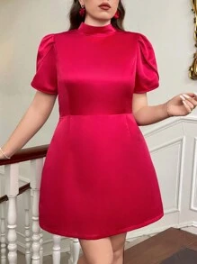 SHEIN Privé 大码女式情人节红色迷你连衣裙 - 紅色 - 查看 6