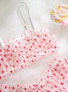 PetitDoll 2pcs/Set Valentine's Day Cute Mesh Heart Sexy Lingerie Set, Kawaii - Baby Pink - View 6