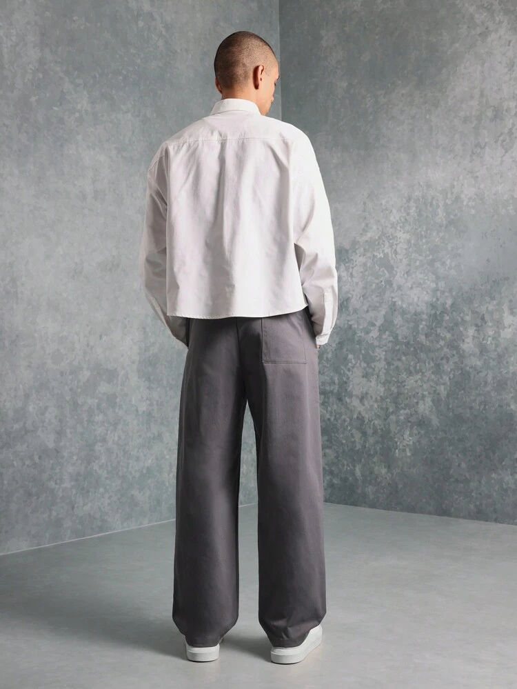 Crop Fit Long Sleeve Shirt And Straight Fit Pants 2 Piece Set