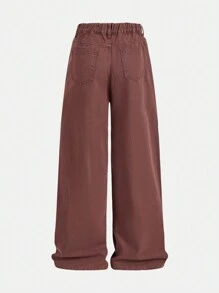 青少年全年都可以穿城市街头中性时尚复古休闲半弹性中腰宽松泡泡牛仔裤，配有拉链开合和平口袋，少女必备的日常时尚单品