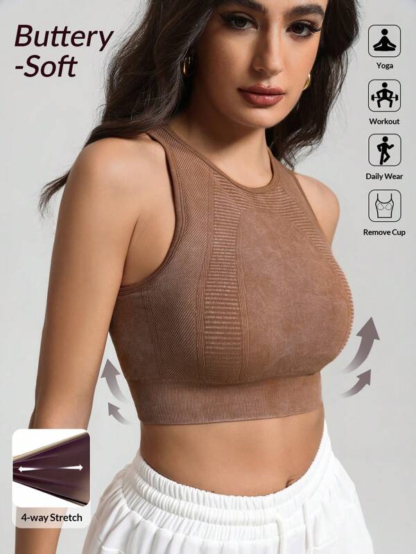 Menodora SHEIN Sport Women's Seamless Sports Bra Tank Top, Minimalist Fashion Casual Daily Wear For Dance & Fitness