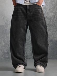 SUMWON 优质滑板版型阔腿牛仔裤，宽松牛仔裤，舒适的街头时尚，非常适合都市休闲风格 - 彩色 - 查看 1