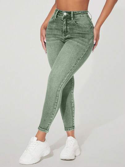 SHEIN PETITE Casual Distressed Vintage Slim Fit Denim Pants