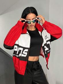 StreetHx Women's Contrast Color Motorcycle Jacket, Thin Casual Outwear - Multicolor - View 5