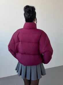 Aloruh Women's Solid Color Front Tie Long Sleeve Pocket Casual Winter Jacket - Burgundy - View 2