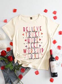 INAWLY Vintage Christian Valentine's Day T-Shirt, Religious Faith, Trust, Hope And Worship, Biblical Verse, Women Casual Short Sleeve Round Neck Top - Apricot - View 3
