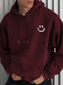 RueChic 100% Cotton Men's  Face Embroidered Fitted Hoodie - Burgundy - View 1