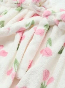 DAZY Tulip Pattern Flannel Thickened Loose Nightgown Pajama,Thermal Lined Fall,Winter - Pink - View 8