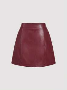 SHEIN MOD Front Metallic Vintage Brown PU Leather Skirt, Autumn Skirt, Retro Skirt