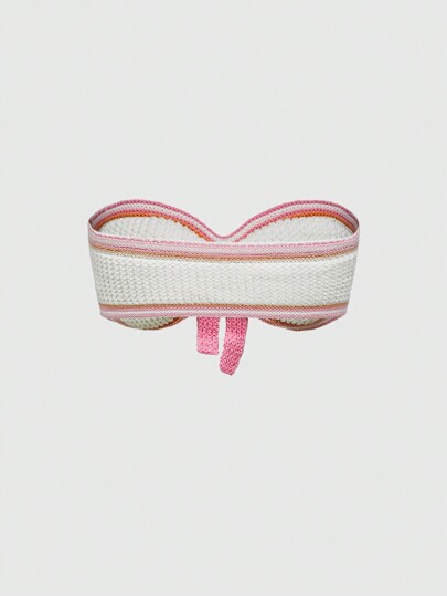 Kawaii Cute 3D Bow Tight Knit Bandeau Top For Women, Suitable For Beach Holiday