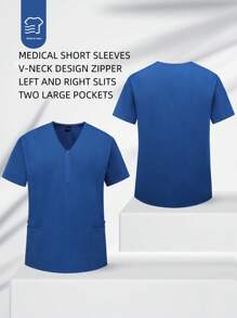 Manfinity Homme 男士纯色前拉链短袖休闲护理服