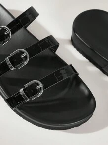 Solecia Giày sandal đế bằng màu nâu cho kỳ nghỉ hè có dây buộc, thoải mái và thời trang dành cho nữ - màu đen - Xem 5