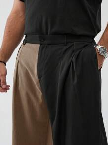 Manfinity VCAY 大码男士休闲宽松褶皱黑灰色西装裤 - 彩色 - 查看 3