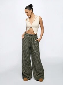 SUMWON WOMEN Cozy Irish-Themed Plaid Wide Leg Lounge Pants Perfect For St Patrick'S Day Celebrations With Elastic Waistband High Rise Comfortable Relaxed Fit - Green - View 8