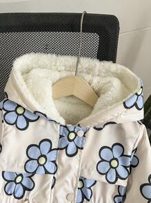 SHEIN 年轻女孩连帽拉链印花保暖冬季夹克