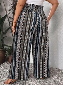 SHEIN VCAY Plus Geo Print Wide Leg Summer Pants - Black - View 2