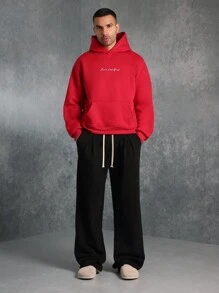 SUMWON Never Look Back Heavyweight Premium Pullover Hoodie Casual Streetwear Sweatshirt With Kangaroo Pocket Autumn Winter Essential - Red - View 3