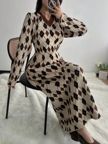 SHEIN EZwear Plus Size Casual Long Sleeve Autumn/Winter Knitted Sweater Dress Fall Cloth For Women