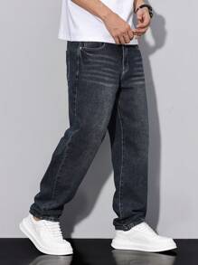 Manfinity Homme Men's Casual Minimalist Multi-Pocket Denim Jeans - Blue - View 4