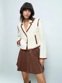 Maija 女士秋季修身翻领单排扣短夹克，节日 - 杏色 - 查看 2