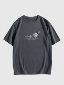 ROMWE MEN Goth 男士圆领短袖骷髅印花休闲 T 恤 - 灰色 - 查看 2