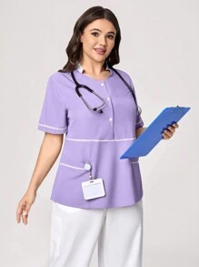 TaskEZ 大码女式撞色口袋手术服上衣和裤子制服套装手术服套装护士手术服上衣手术服下装实验室外套